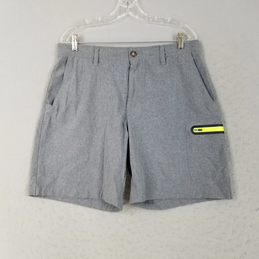 Loco Kailu Shorts Mens 36 Gray Hybrid Board Shorts Performance Cargo Neon Zipper